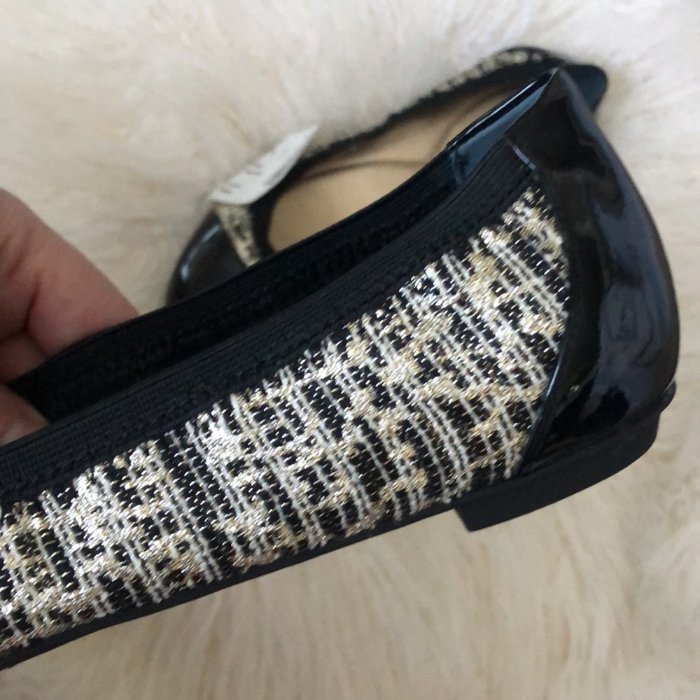NEW Alfani Womens Ballet Flats Patent Leather Gold/Silver/ Black Weave Slip-On - Picture 5 of 9